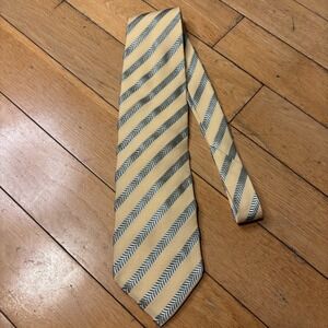 Giorgio Armani Vintage Silk Tie Hand Made Italy 80s Herringbone Stripe Gold